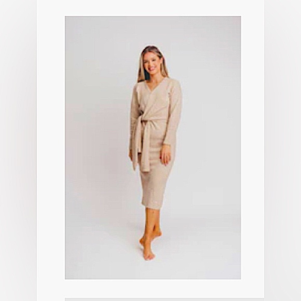 Luca Side-Tie Sweater Midi Dress in Oat - Bump Friendly